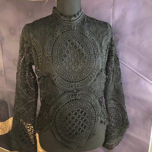 Black lace bell sleeve blouse.